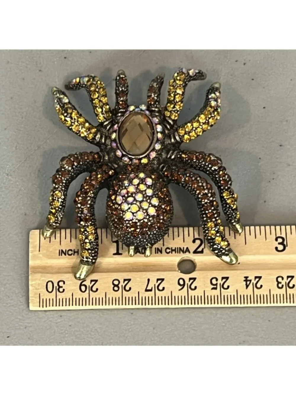 Spider‎ Rhinestone Brooch Pin Brown Gold Tone 3
